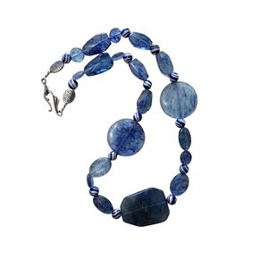 Blue Glass beaded necklace with hook clasp
